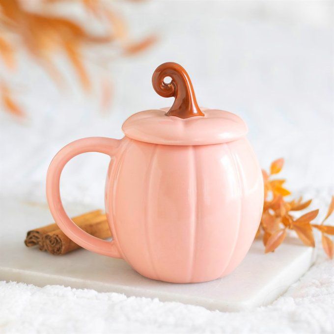 Mug à couvercle citrouille rose