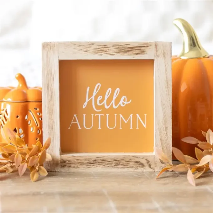 Panneau Hello Autumn avec cadre en bois